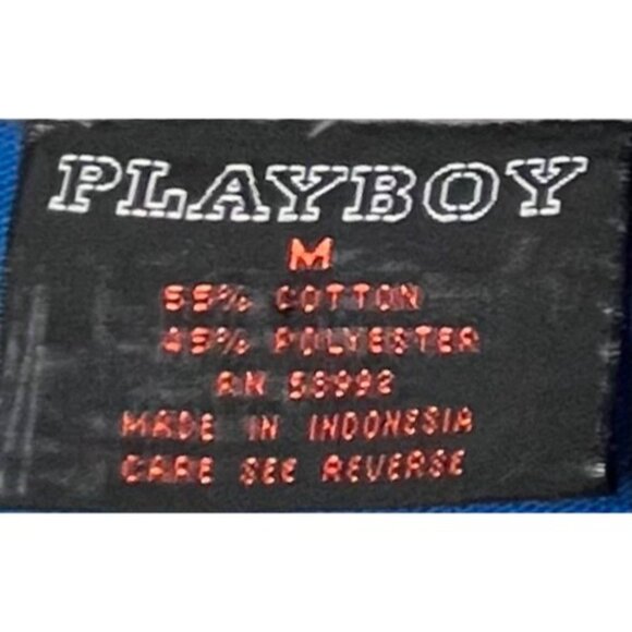 Playboy Men's Rugby Polo Shirt Blue with Red & White Stripes Cotton/Polyester - Picture 3 of 3